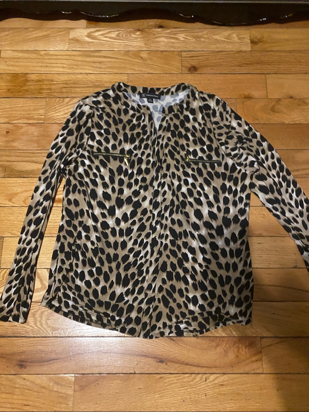 INC International Concepts Leopard Print Zip-Front Blouse - Tan & Black